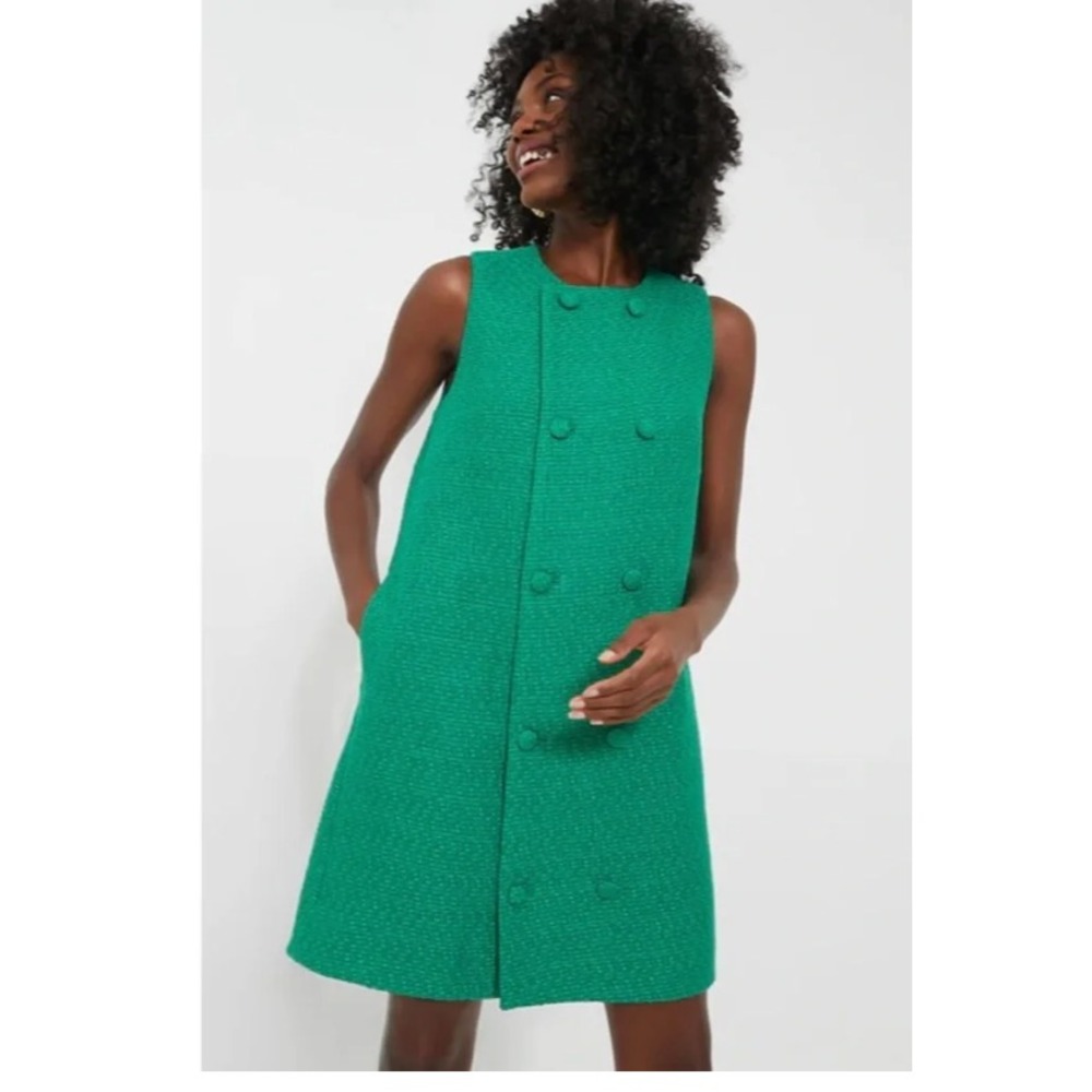 Pomander Place Tuckernuck Tweed Bianca Dress Sz L Green Pockets Lined